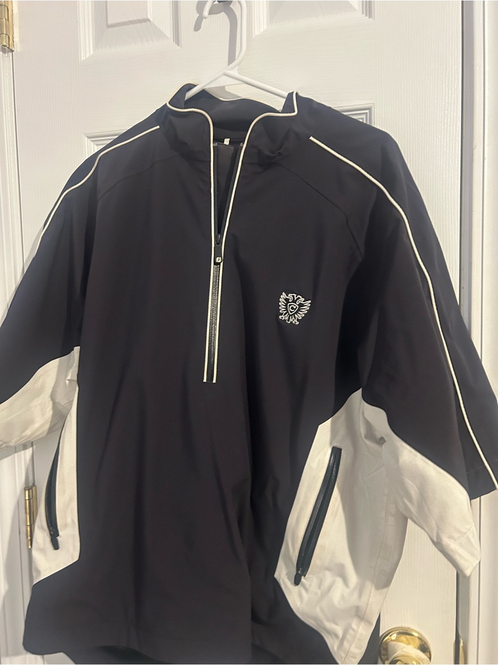 FootJoy FJ Mens Short Sleeve 1/2 Zip Golf Windshirt Windbreaker Navy Whit